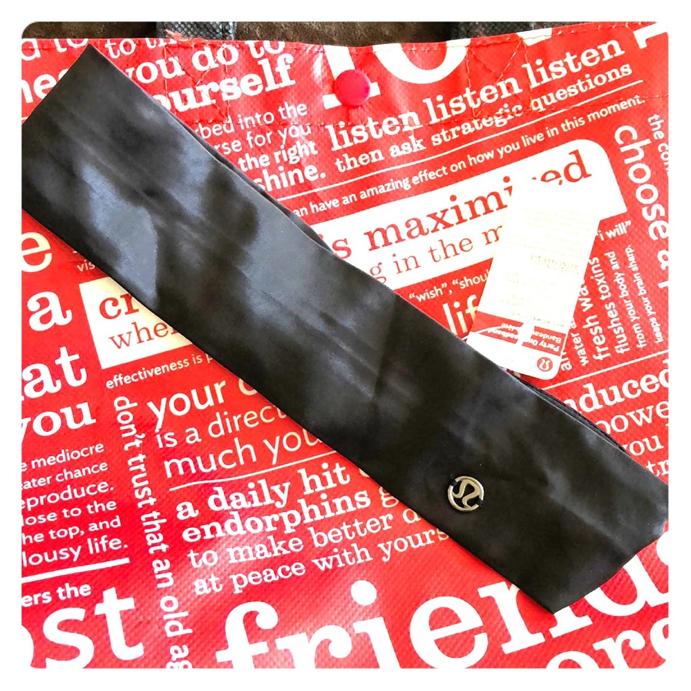 Lululemon Black Satin Headband with logo